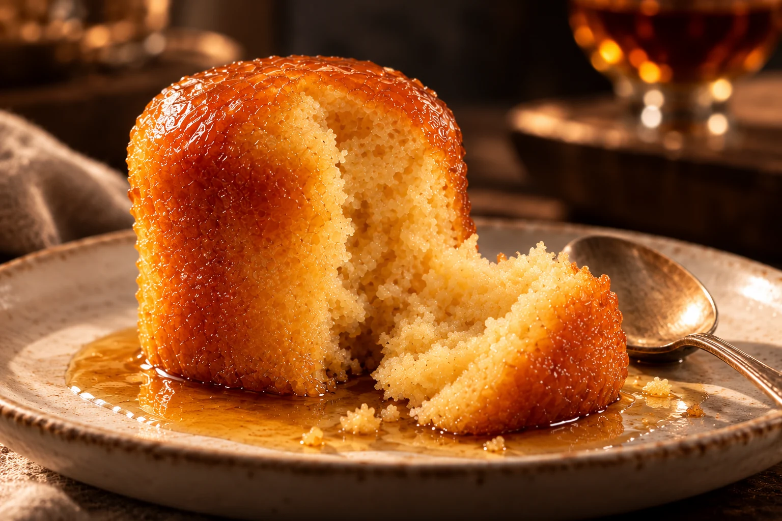 Babà al rum servito, con il suo impasto imbevuto
