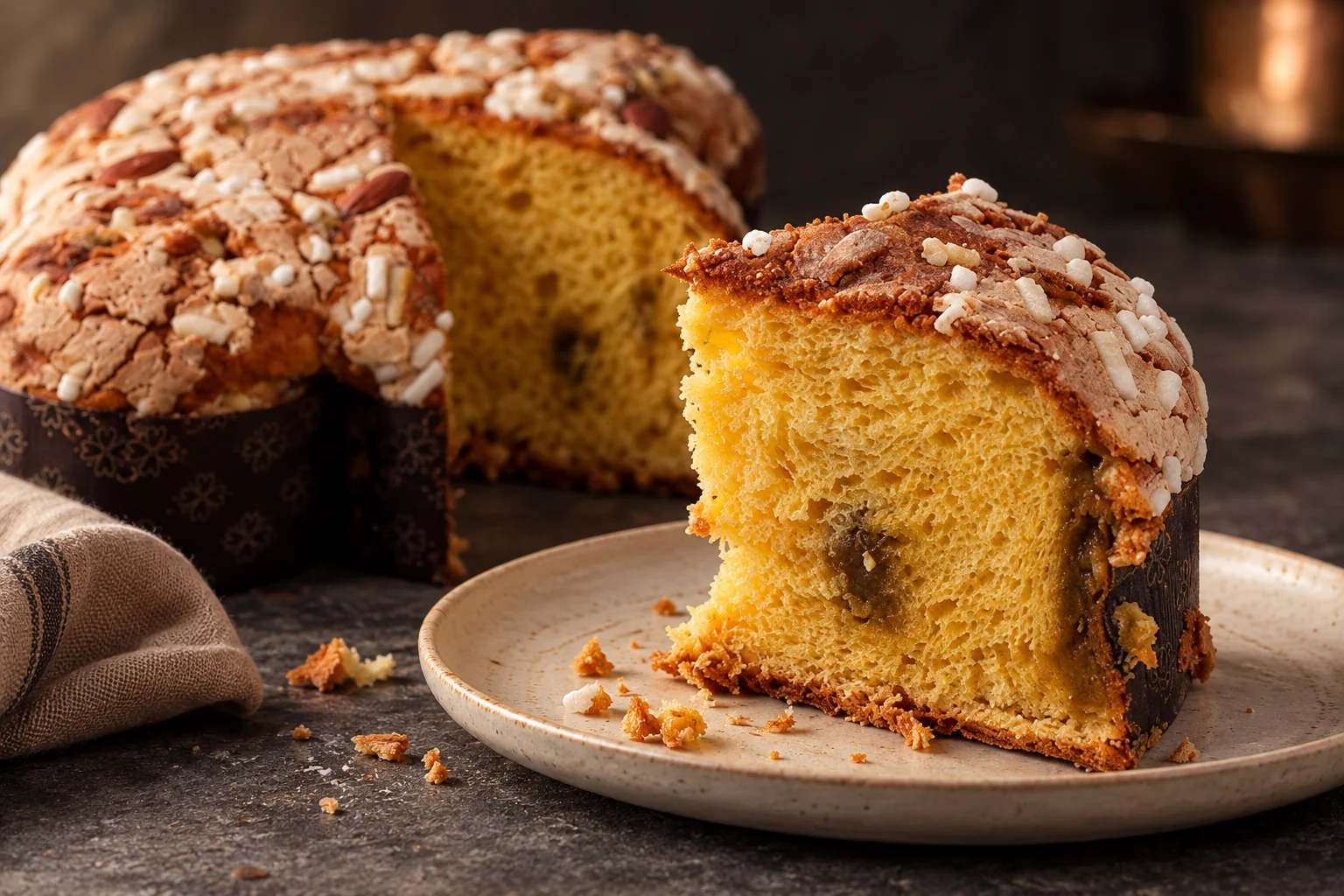 Colomba artigianale Brigand al Pistacchio, dettaglio dell’assaggio