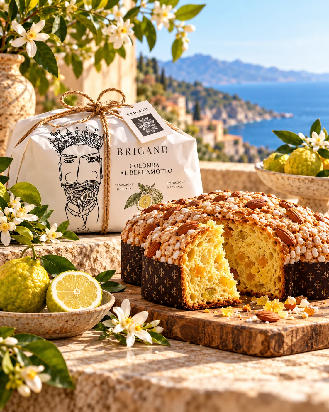 Colomba artigianale Brigand al Bergamotto servito a tavola